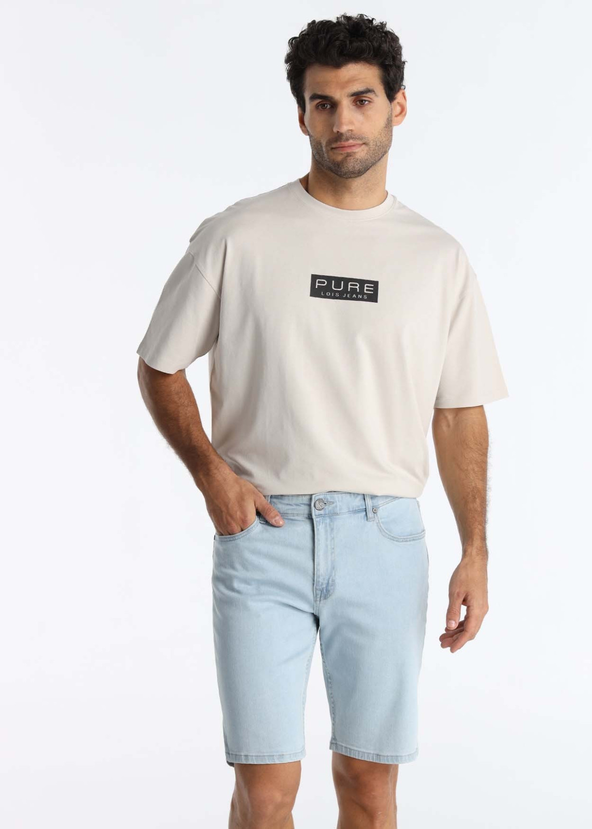 Bermuda Denim Slim Lavado Vintage Azul