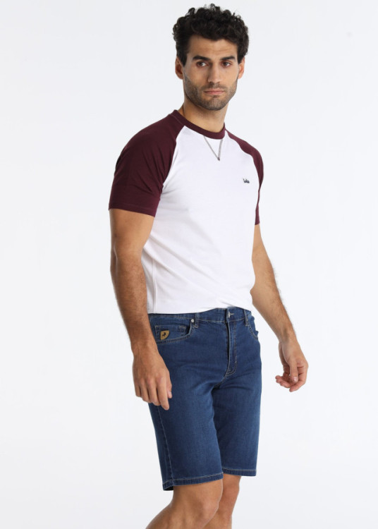 Bermuda Denim Slim Lavado Elástico Azul