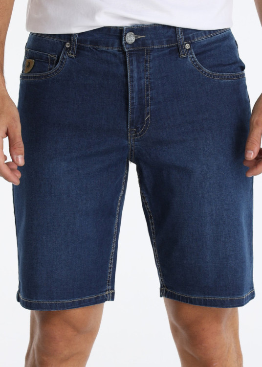 Bermuda Denim Slim Lavado Elástico Azul