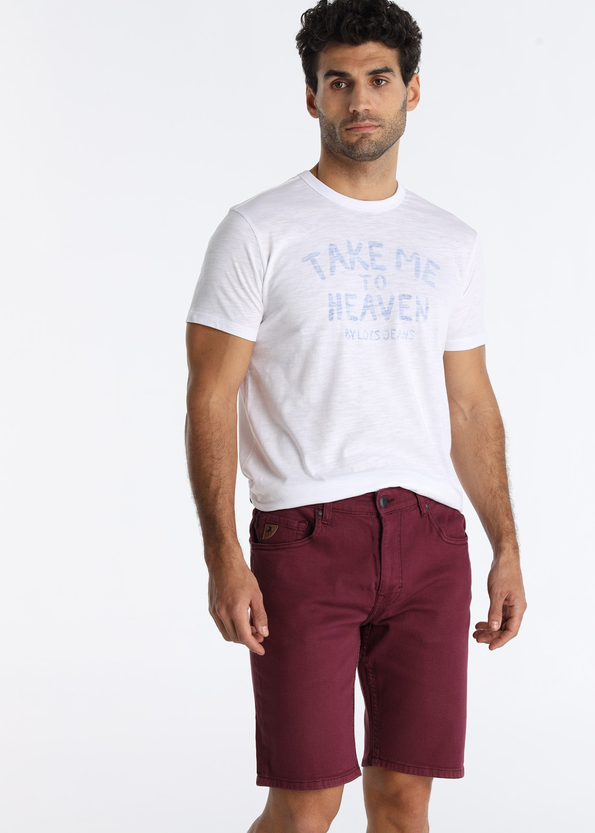 Bermuda Slim De Algodón En Sarga De Color Rojo