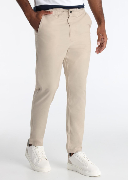 Pantalón Jogger Estructura Cintura Ajustable Beige