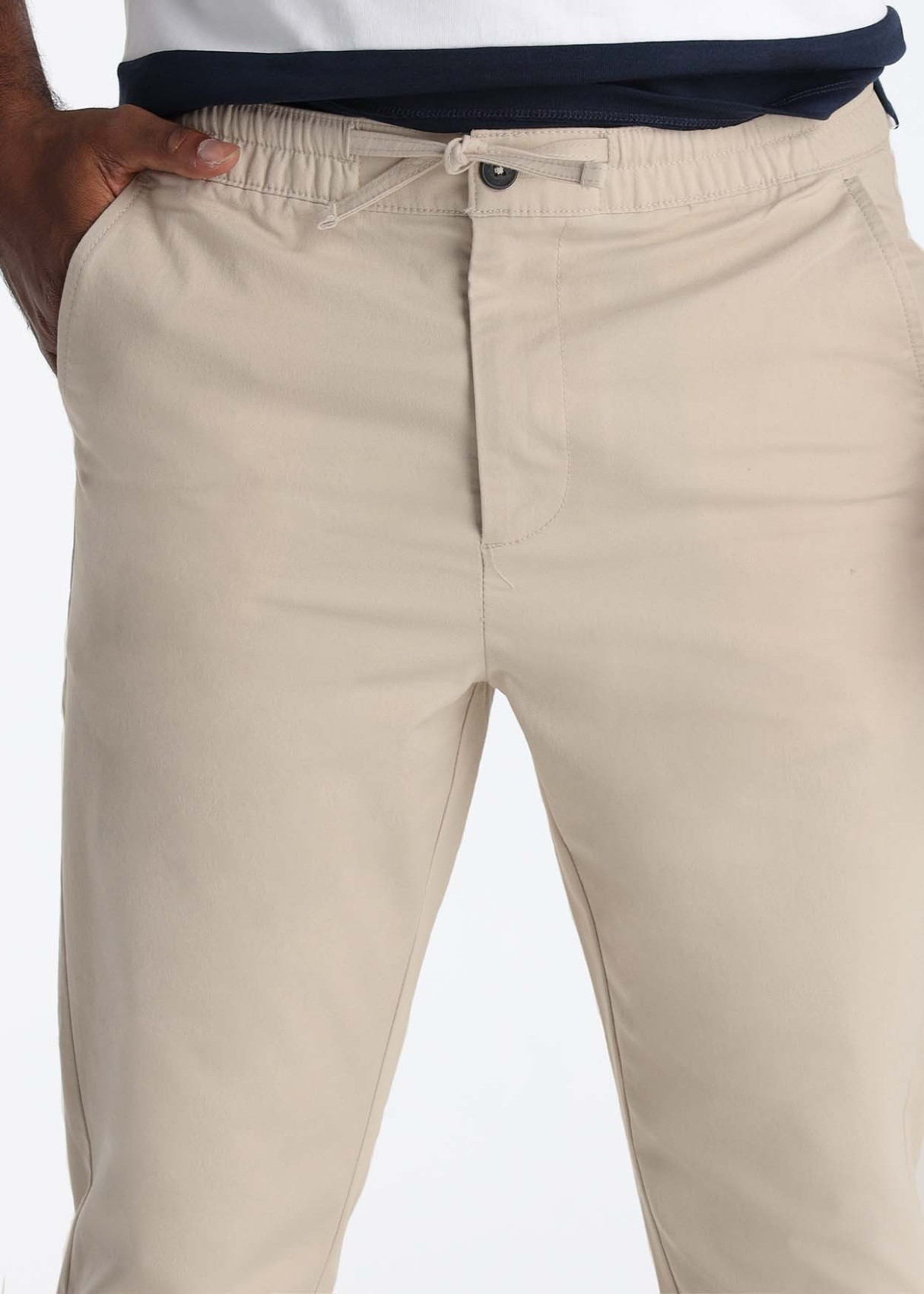 Pantalón Jogger Estructura Cintura Ajustable Beige