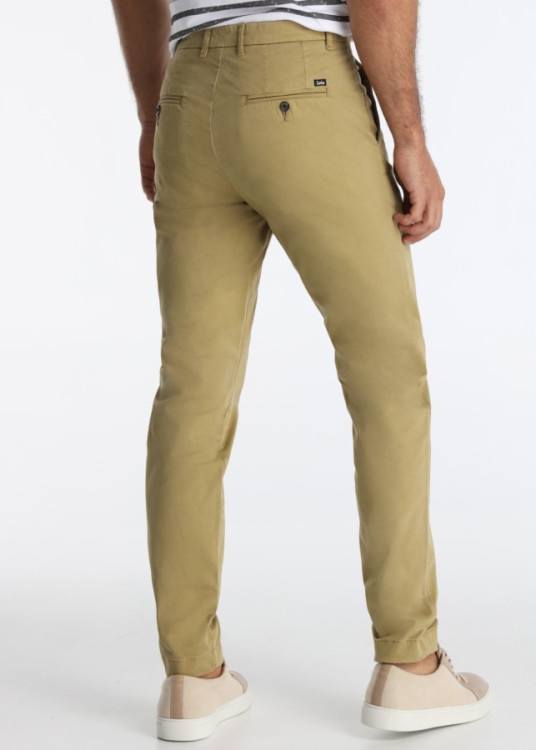 Pantalón Chino Slim Sarga Algodón Elástico Verde