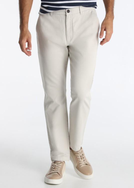 Pantalón Chino Recto En Tejido Dobby Con Relieve Técnico Blanco