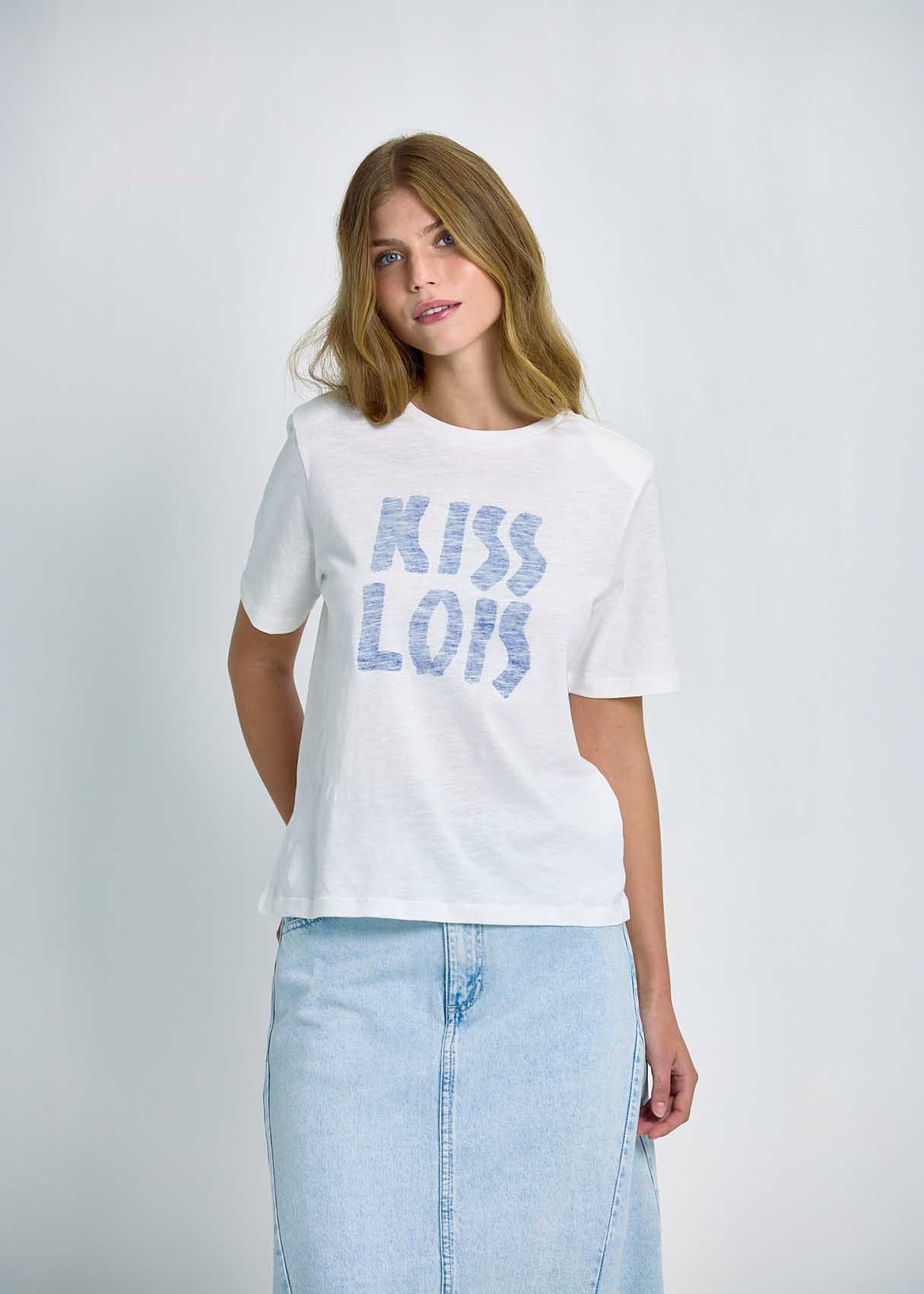 Camiseta Estampado Acuarela "KISS LOIS" Blanco