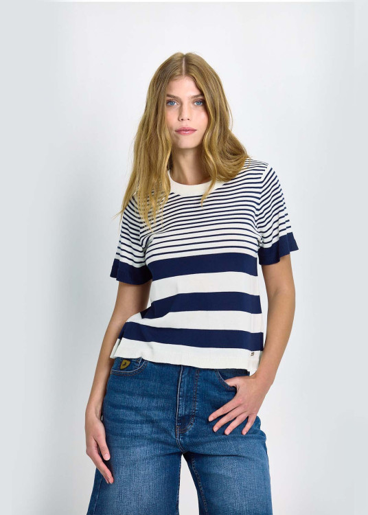Camiseta Manga Corta Rayas Irregulares Azul