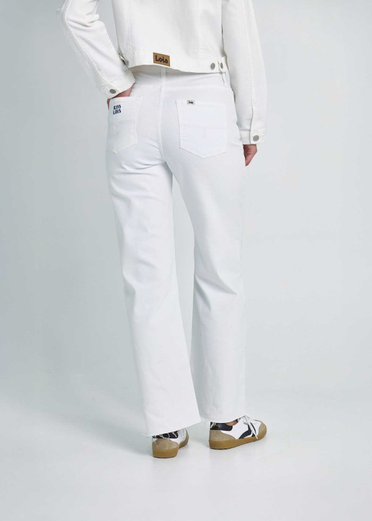 Jeans Wide Leg Bordado Bolsillo Trasero Blanco
