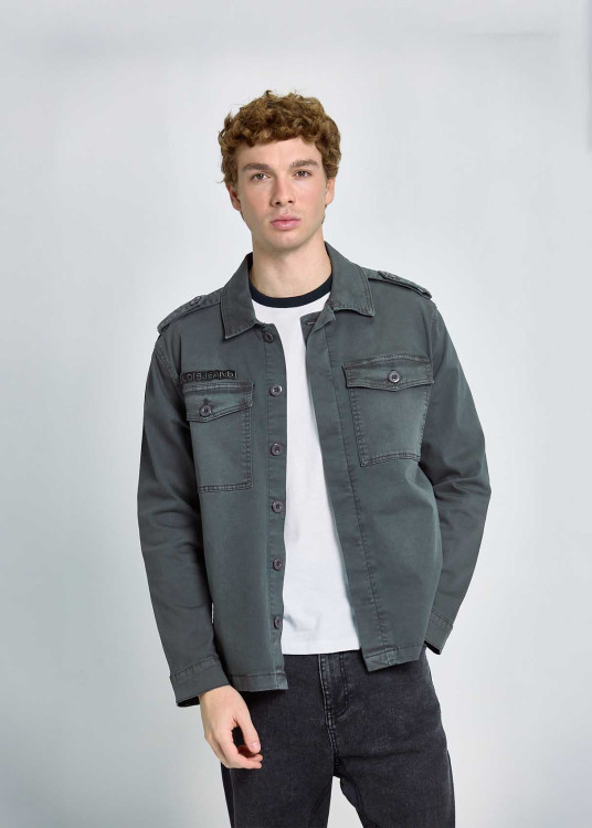 Sobrecamisa De Algodón Elástico Con Parche En Gris