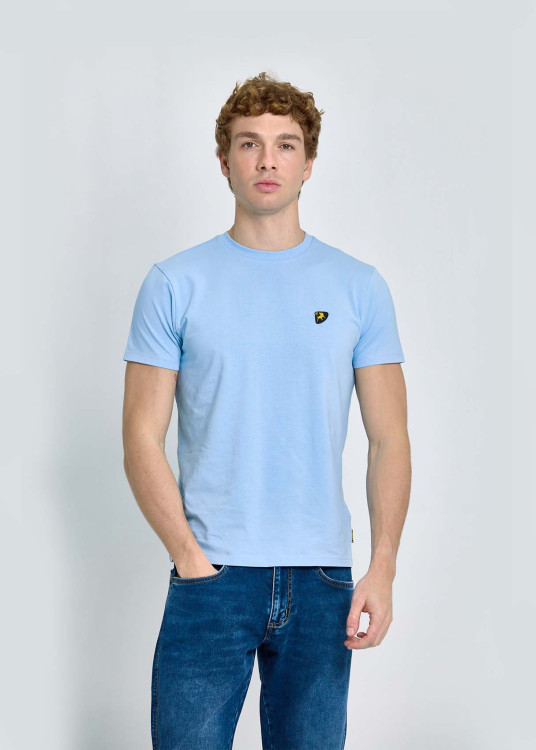 Camiseta Slim Fit Elástica Parche Logo Azul