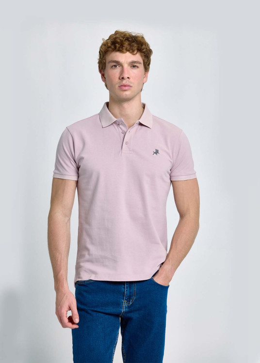 Polo Piqué Básico Bordado Logo Toro Rosa