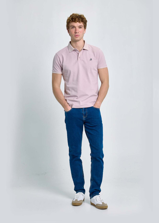 Polo Piqué Básico Bordado Logo Toro Rosa