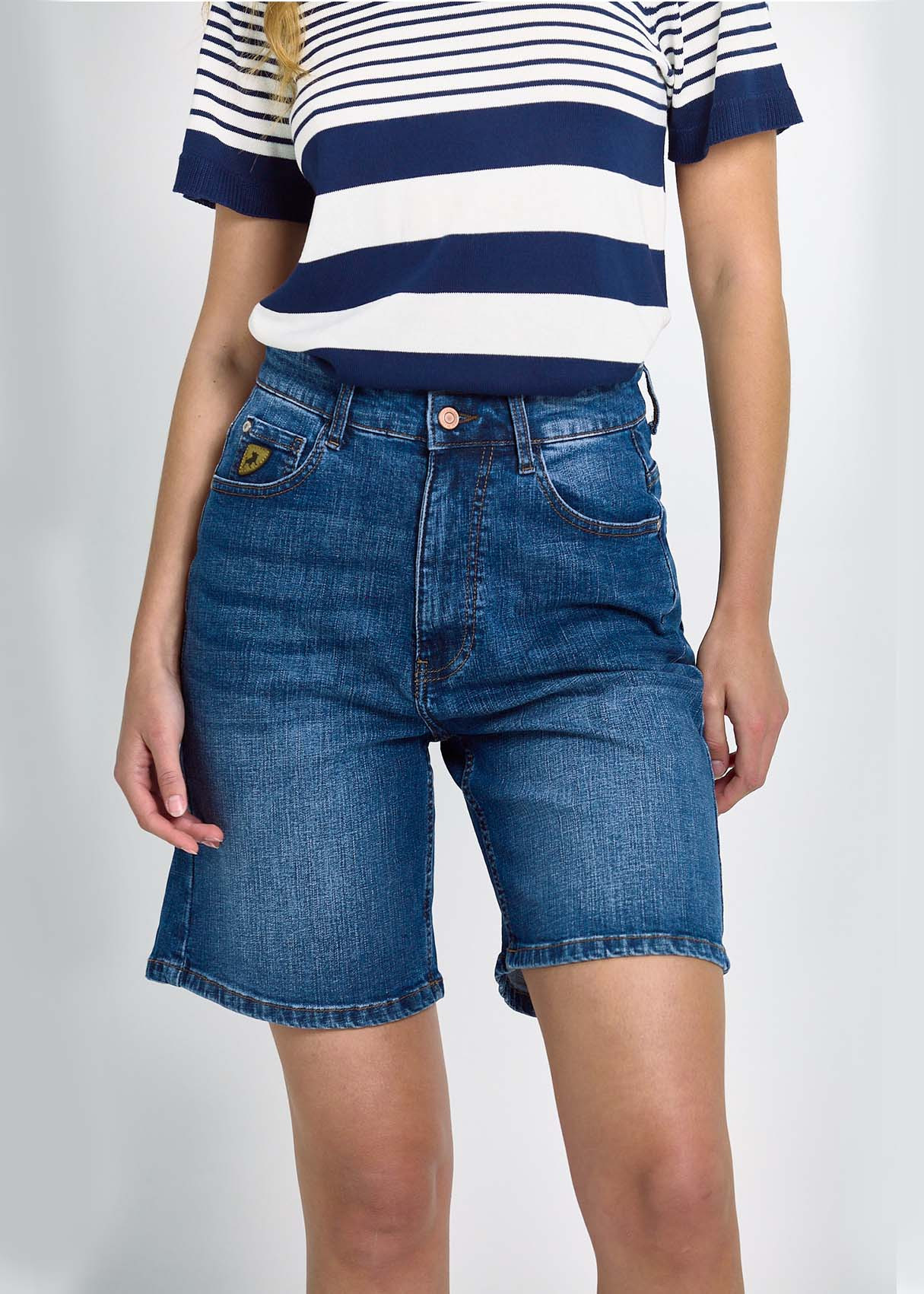 Short Vaquero Relaxed Fit Tiro Largo Azul