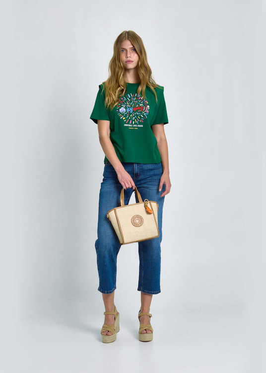 Camiseta Jaretas Decorativas Gráfica Frontal Verde