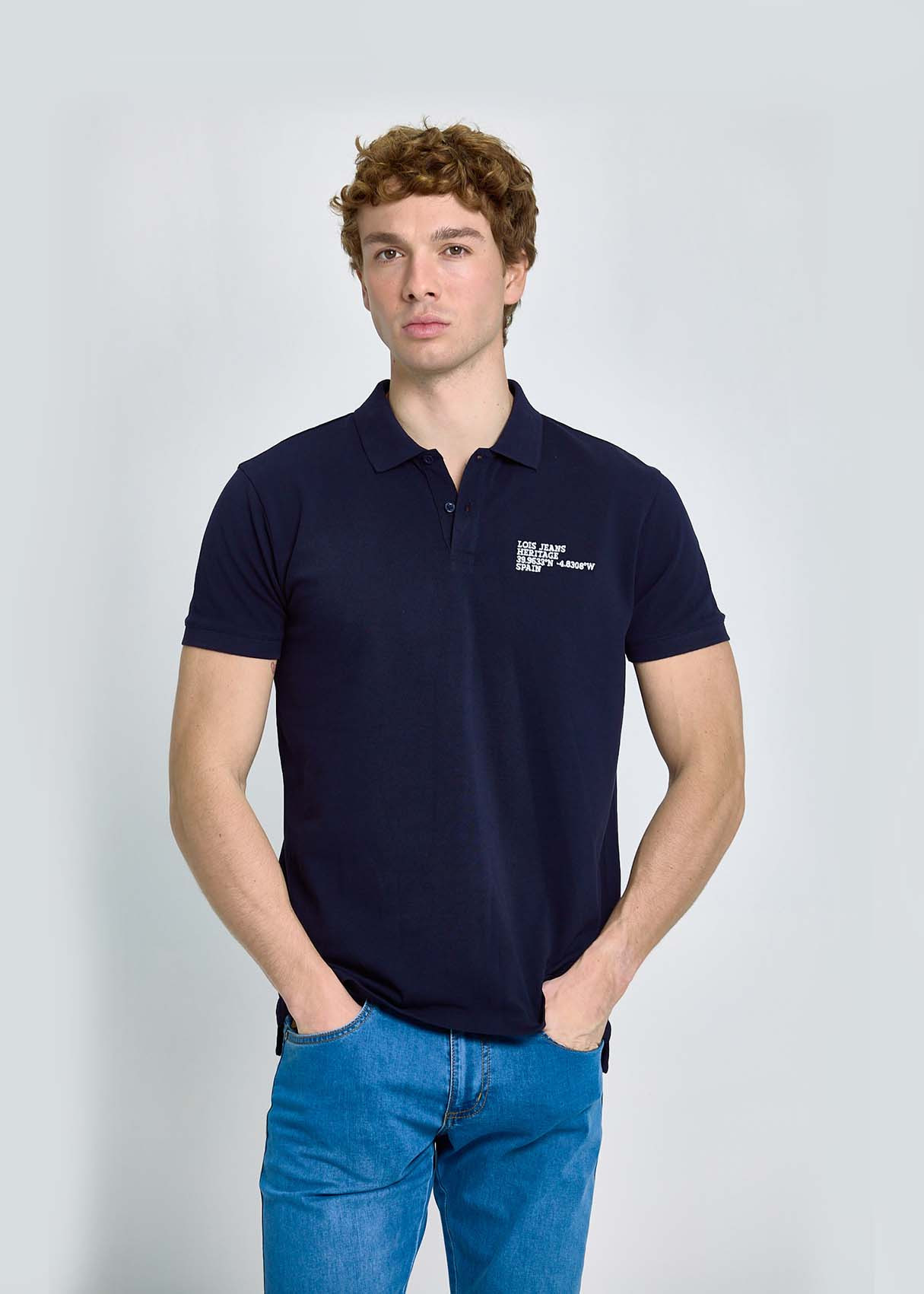 Polo Piqué Gráfica Texto Exclusiva Azul