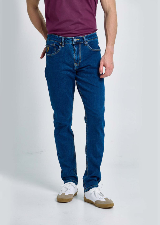 Vaqueros Tapered Lavado Piedra Estilo Denim Original Azul
