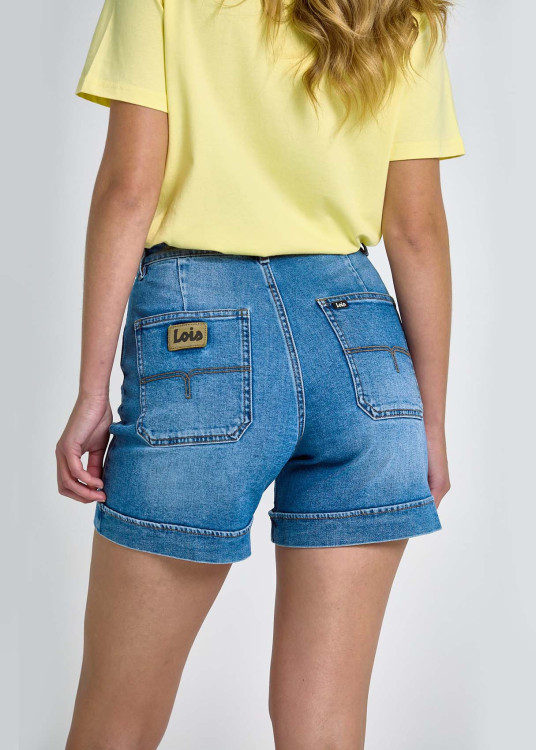 Short Vaquero Bolsillos Plastrón Estilo Safari Azul