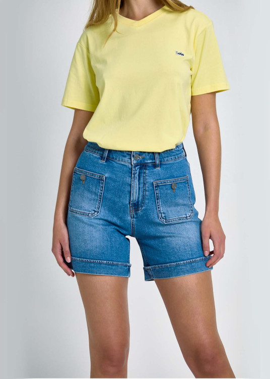 Short Vaquero Bolsillos Plastrón Estilo Safari Azul