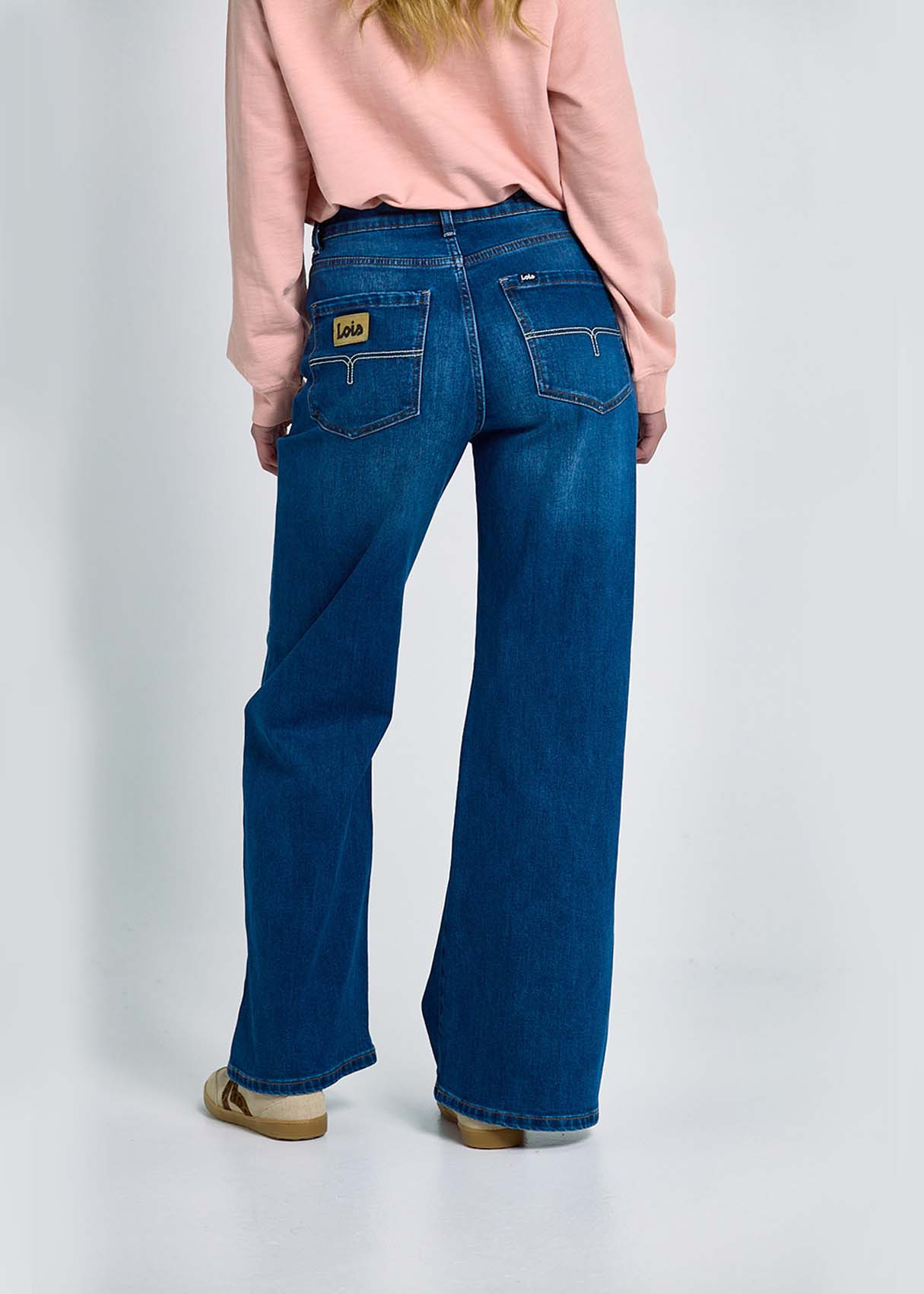 Jeans Wide Leg Tiro Largo Azul