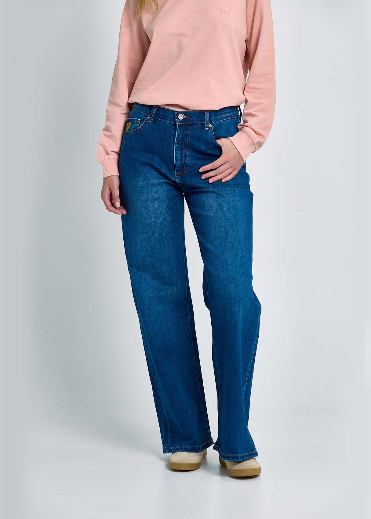 Jeans Wide Leg Tiro Largo Azul