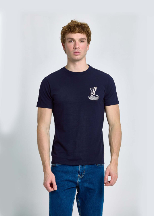 Camiseta Con Bordado Heráldico En Pecho Azul