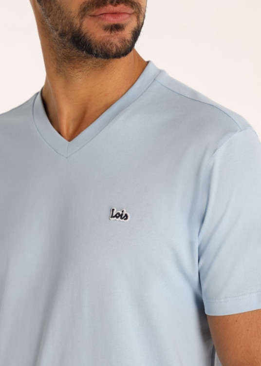 Camiseta De Algodón Con Parche Central Logo Azul