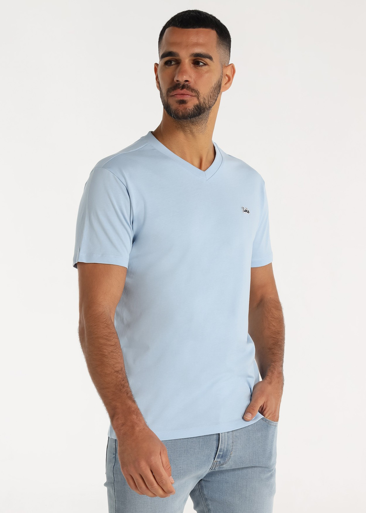 Camiseta De Algodón Con Parche Central Logo Azul