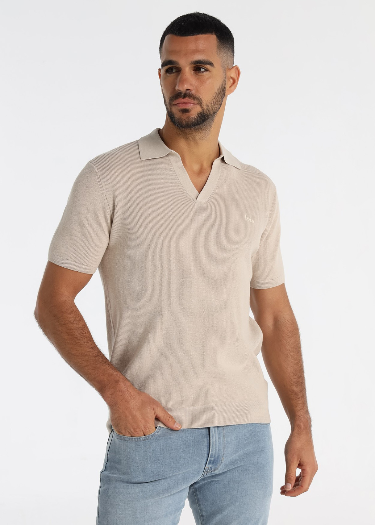 Polo Tejido Ottoman Textura Rayas Beige