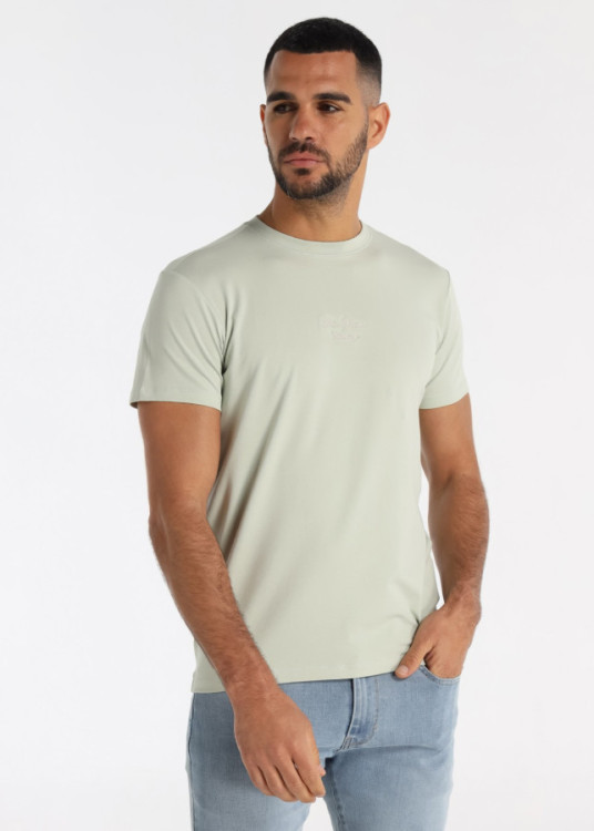 Camiseta Slim Elástica Bordado Pecho Verde