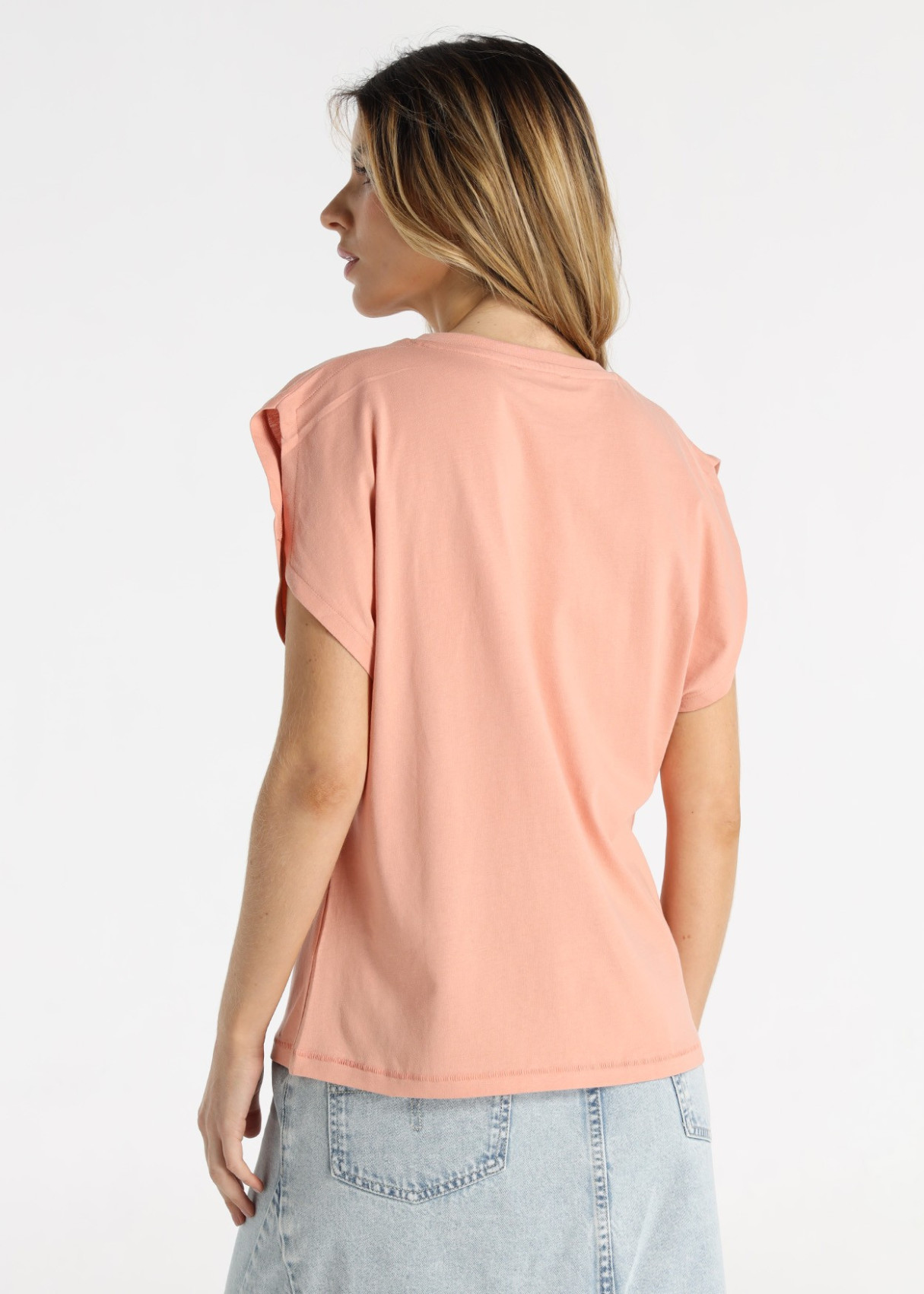 Camiseta Abertura Hombro Gráfica "RODEO" Rosa