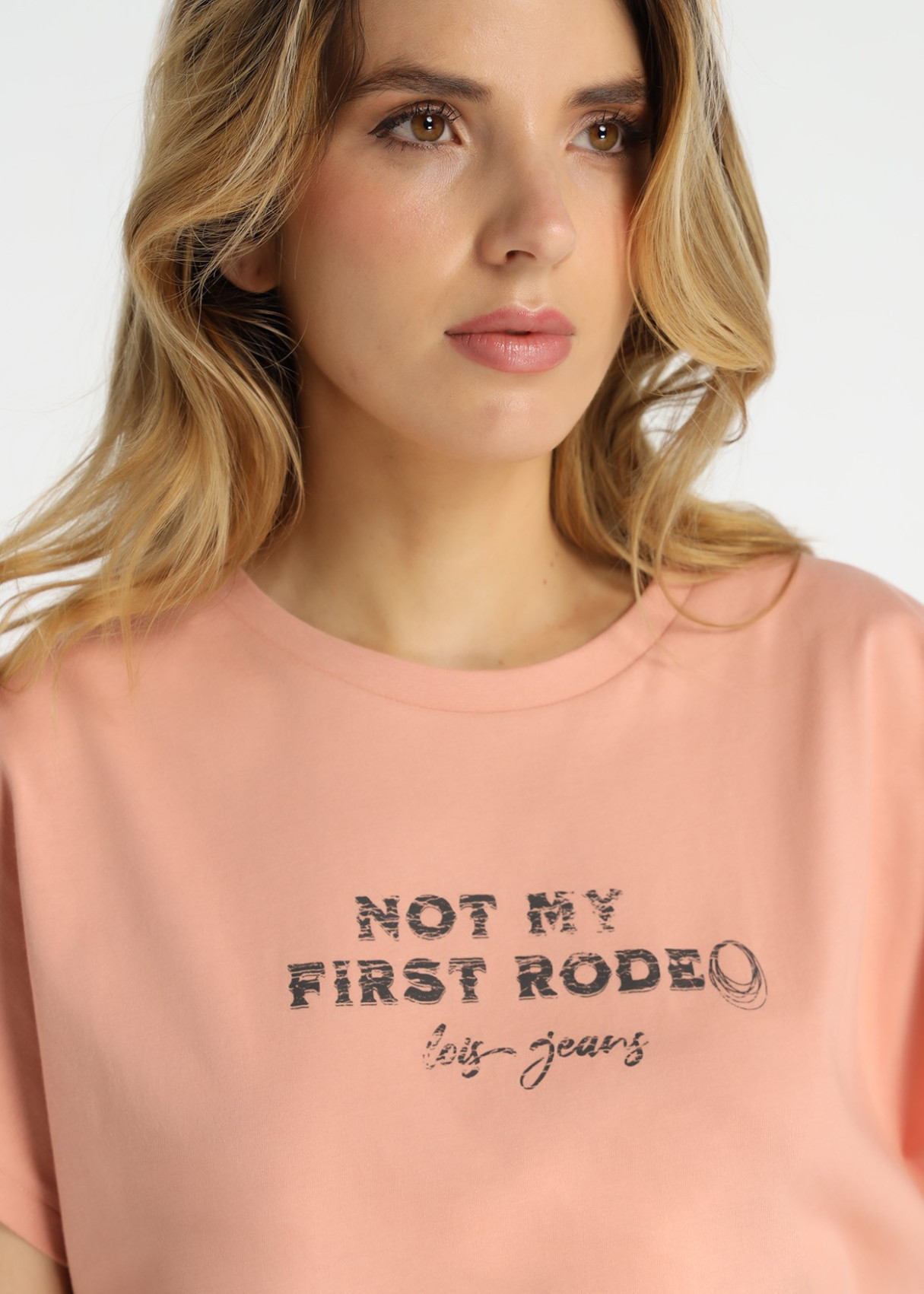 Camiseta Abertura Hombro Gráfica "RODEO" Rosa