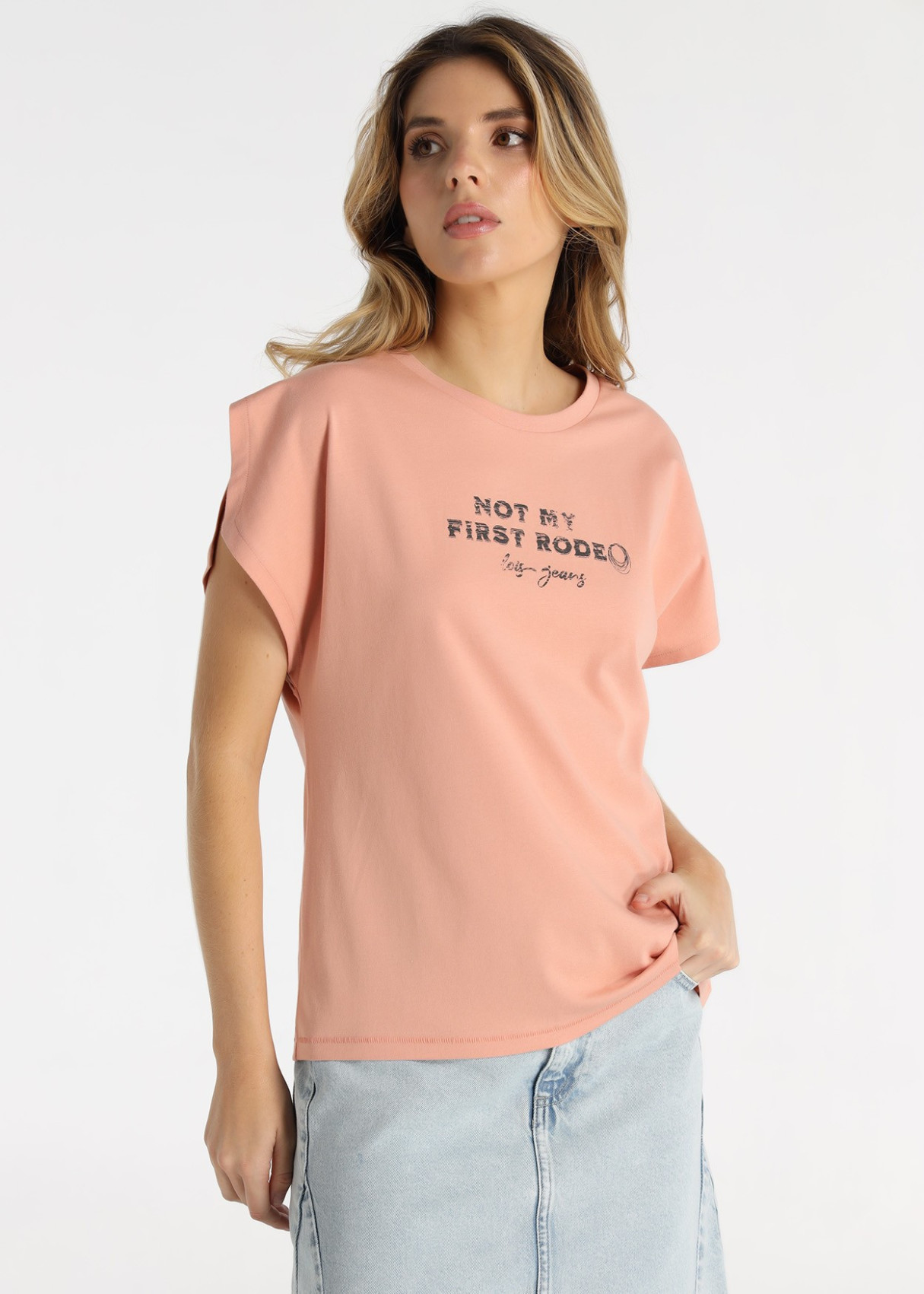 Camiseta Abertura Hombro Gráfica "RODEO" Rosa