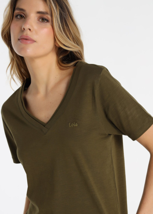 Camiseta Algodón Doble Cuello Rib Verde