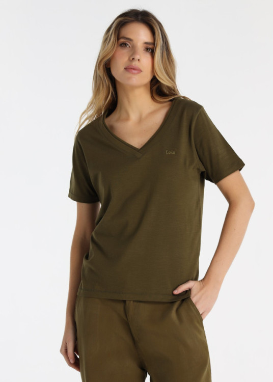 Camiseta Algodón Doble Cuello Rib Verde