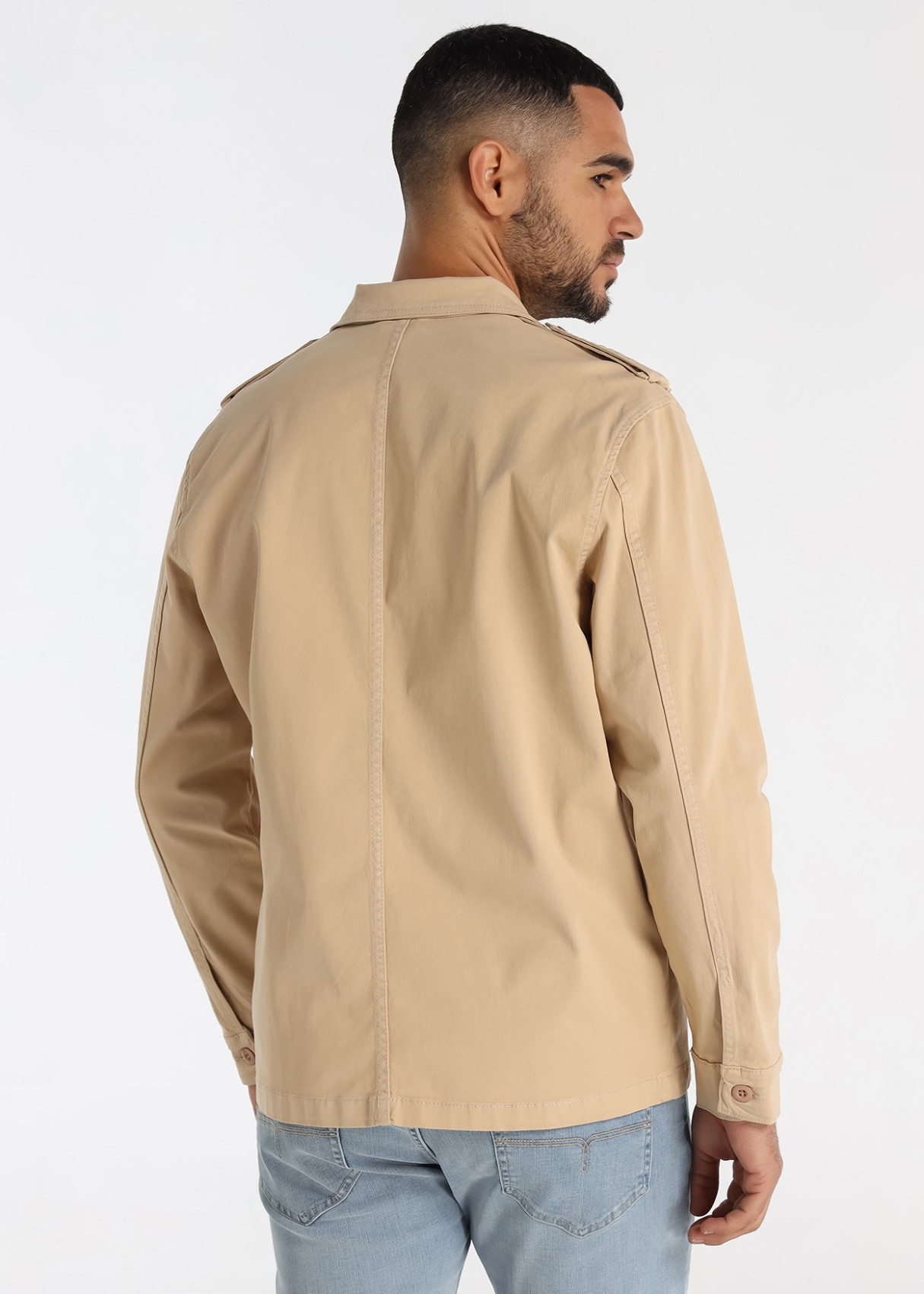 Sobrecamisa De Algodón Elástico Con Parche En Marrón