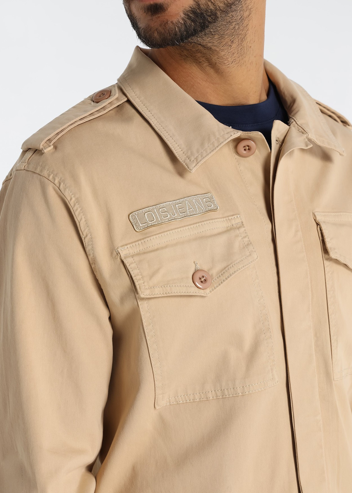 Sobrecamisa De Algodón Elástico Con Parche En Marrón