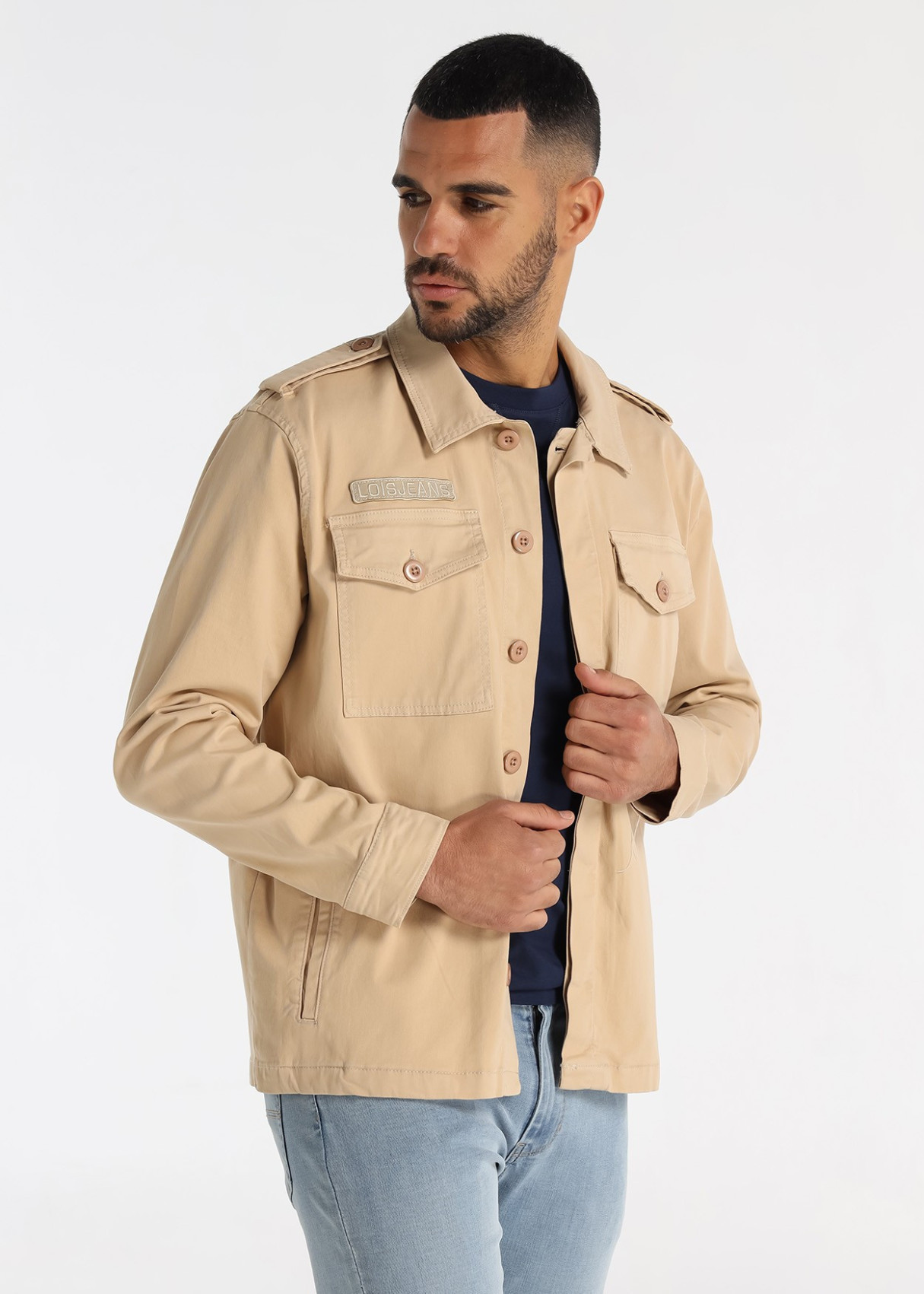 Sobrecamisa De Algodón Elástico Con Parche En Marrón