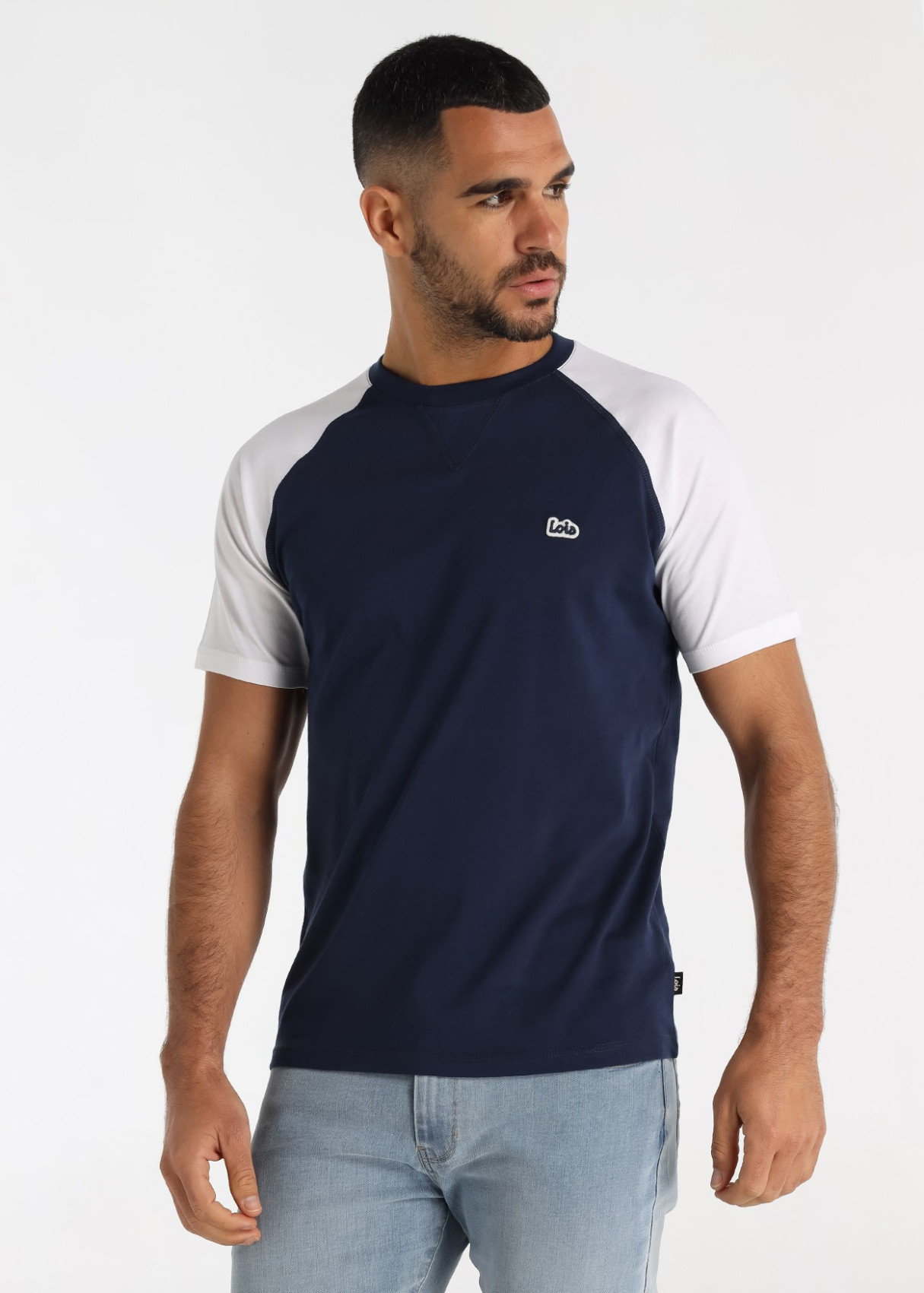 Camiseta Manga Raglán Parche Logo Azul