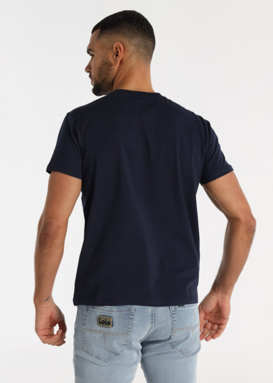 Camiseta Slim Elástica Bordado Pecho Azul