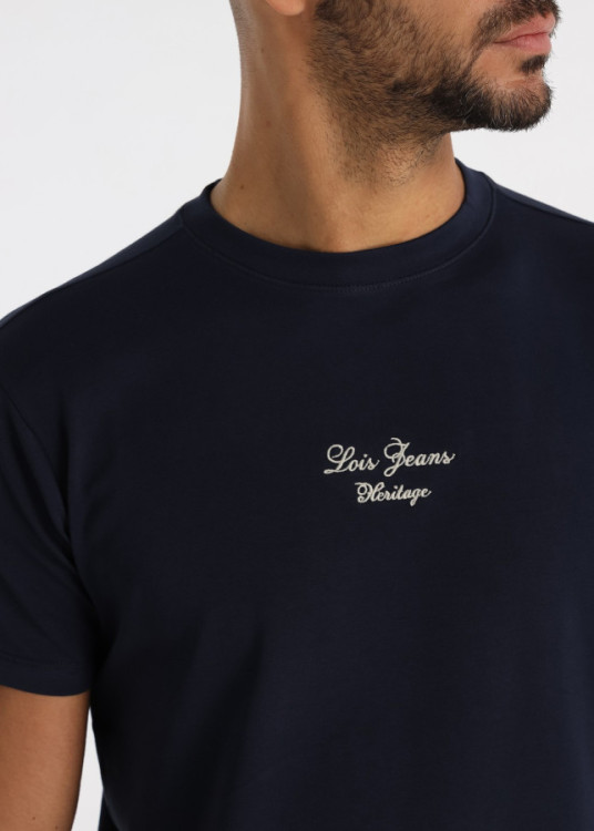 Camiseta Slim Elástica Bordado Pecho Azul