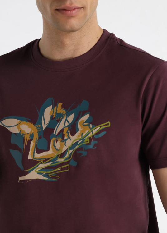 Camiseta Con Gráfica Botánica De Ramas Y Hojas Morado Rojo