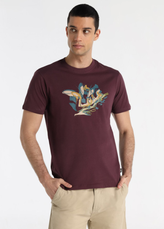 Camiseta Con Gráfica Botánica De Ramas Y Hojas Morado Rojo