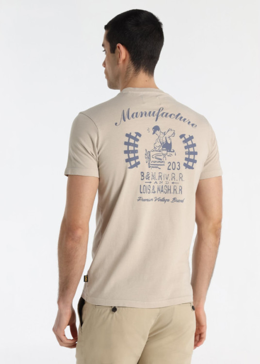 Camiseta Gráfica Diseño Máquina Espalda Beige