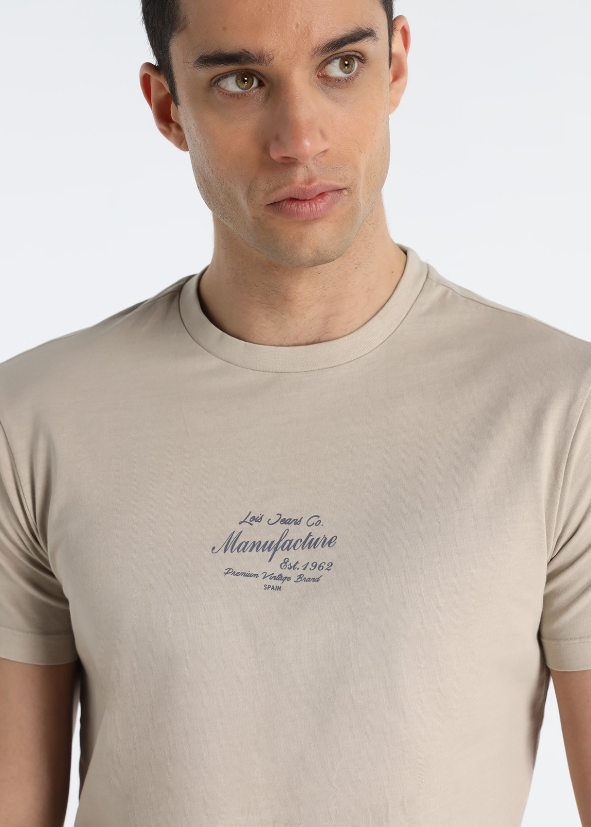 Camiseta Gráfica Diseño Máquina Espalda Beige