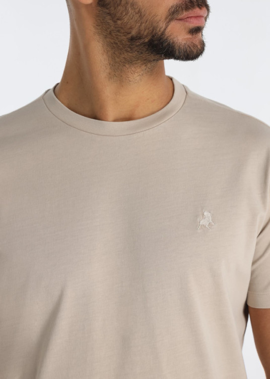 Camiseta De Algodón Con Bordado Logo Toro Color Beige