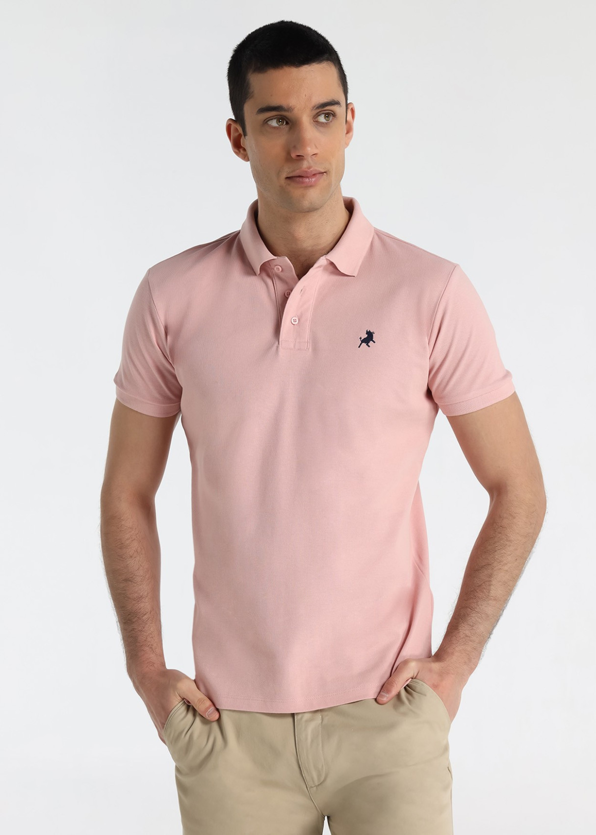 Polo Piqué Básico Bordado Logo Toro Rosa