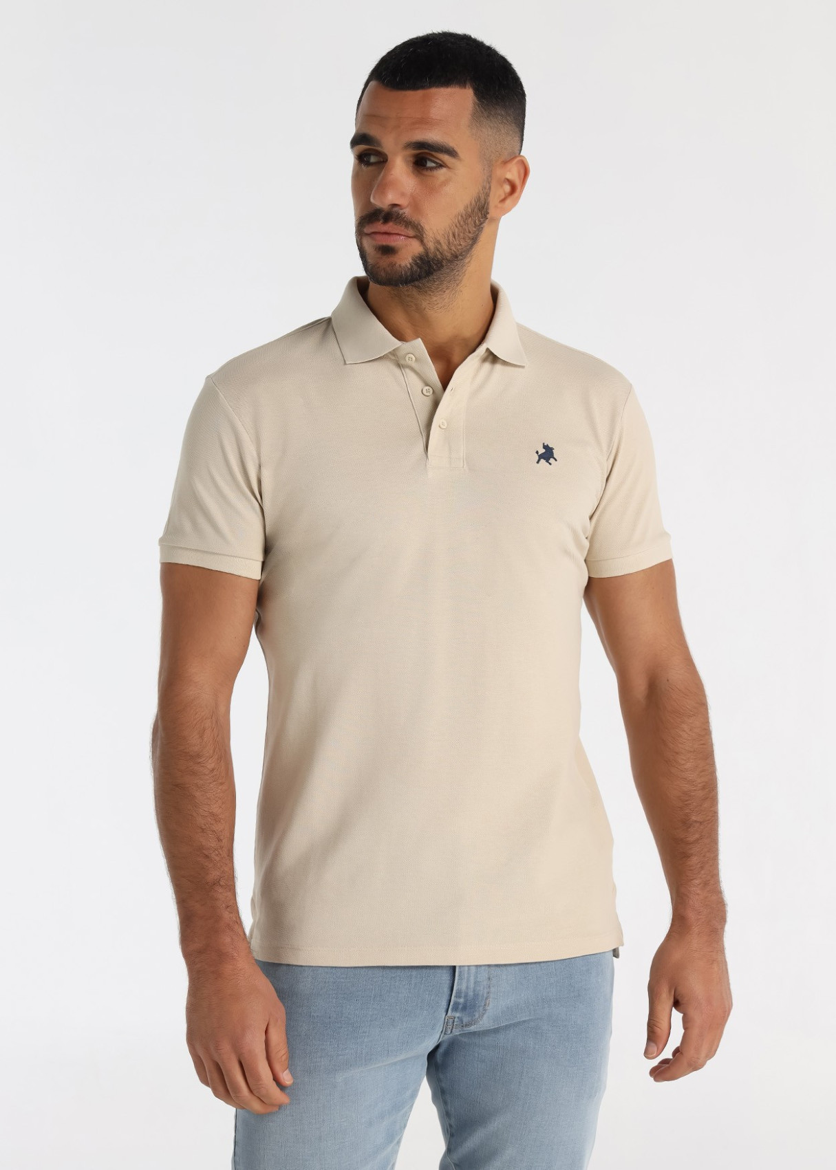 Polo Piqué Básico Bordado Logo Toro Beige