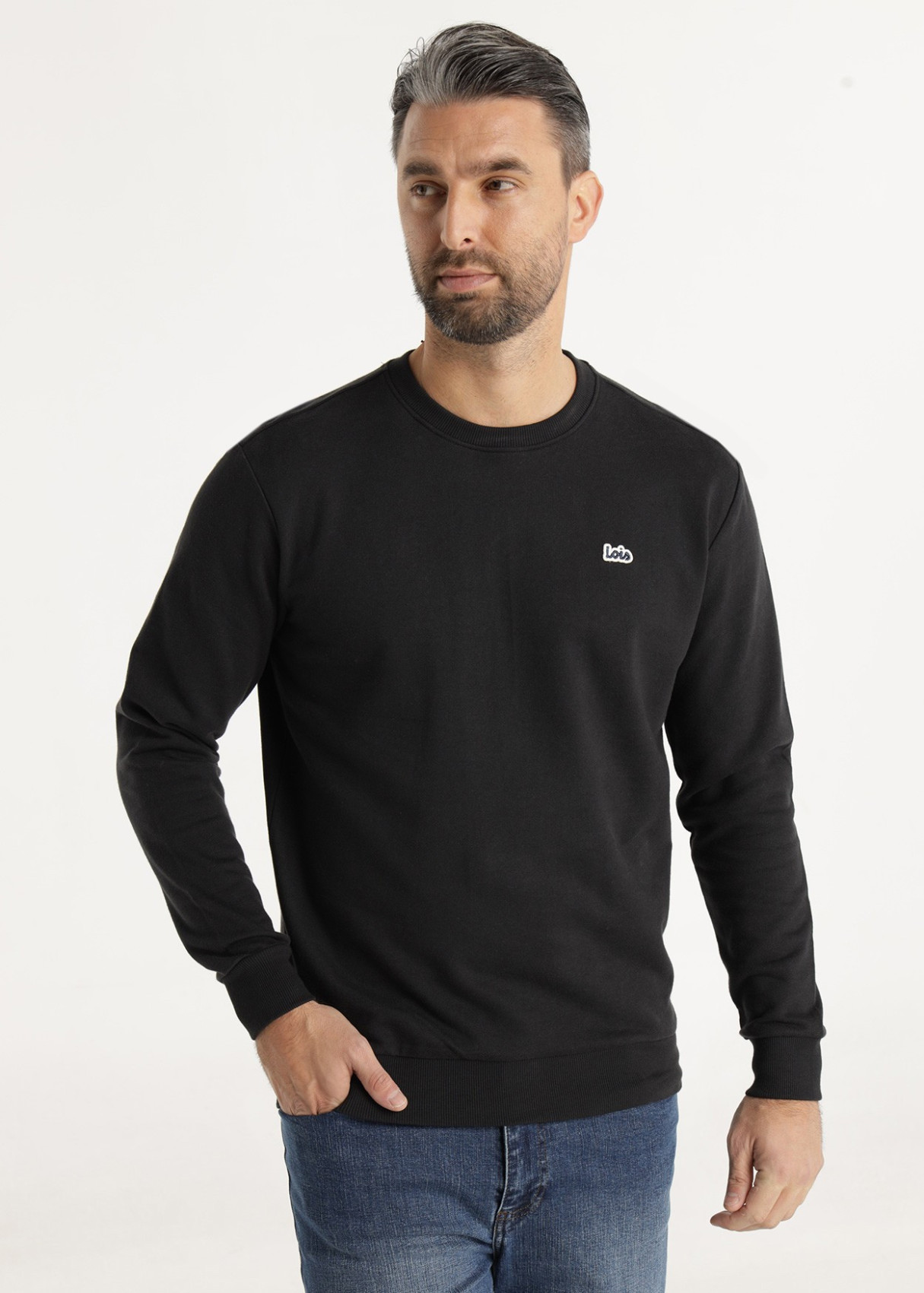 Sudadera Básica Cuello Caja Logo Parche negro