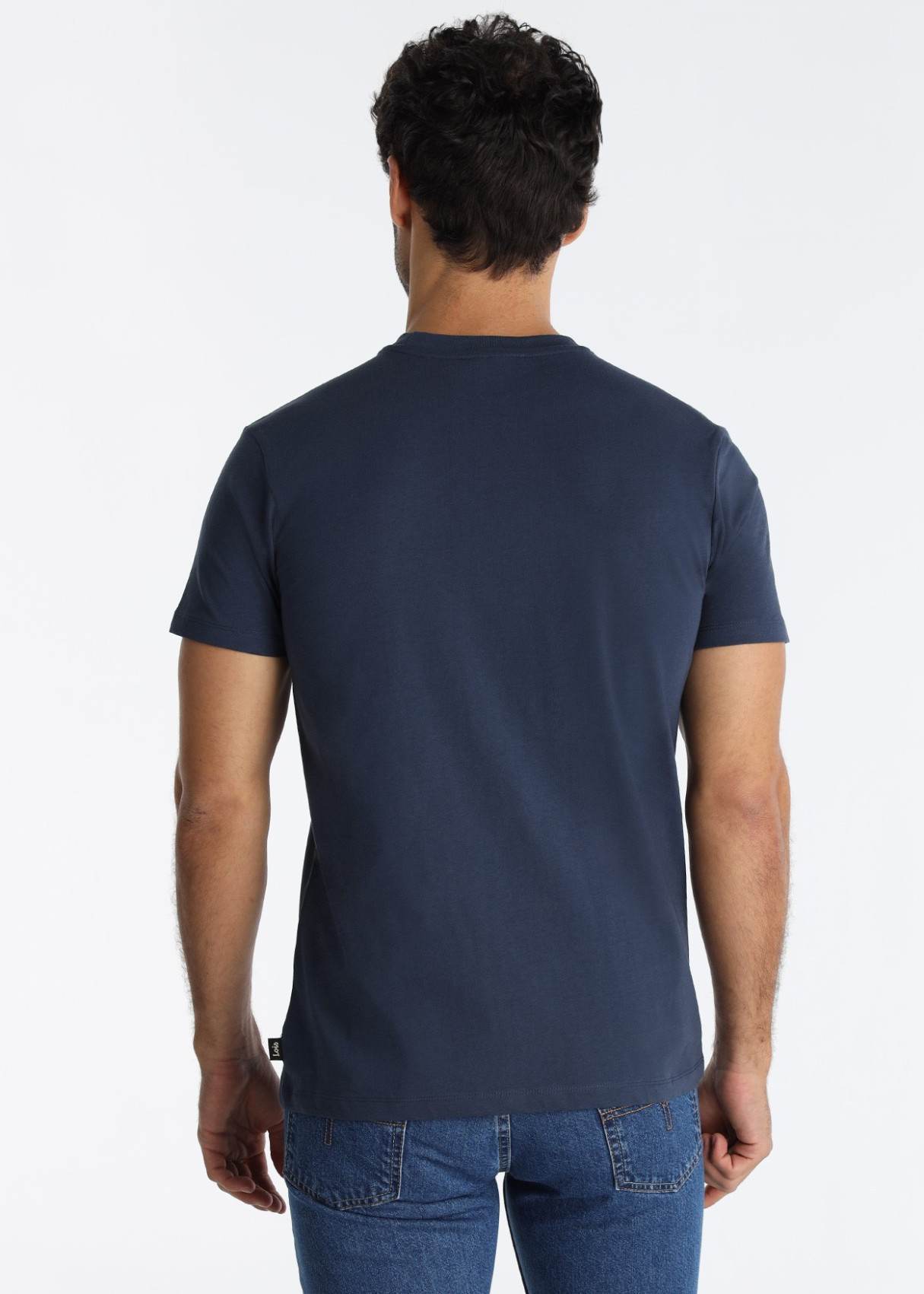 Camiseta Básica manga corta Cuello Caja Gráfica Azul