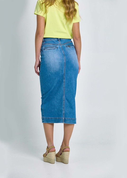 Falda Vaquera Abotonada Bolsillos Plastrón Frontales Azul