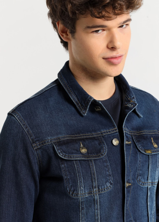 Cazadora Denim básica efecto desgastado azul oscuro